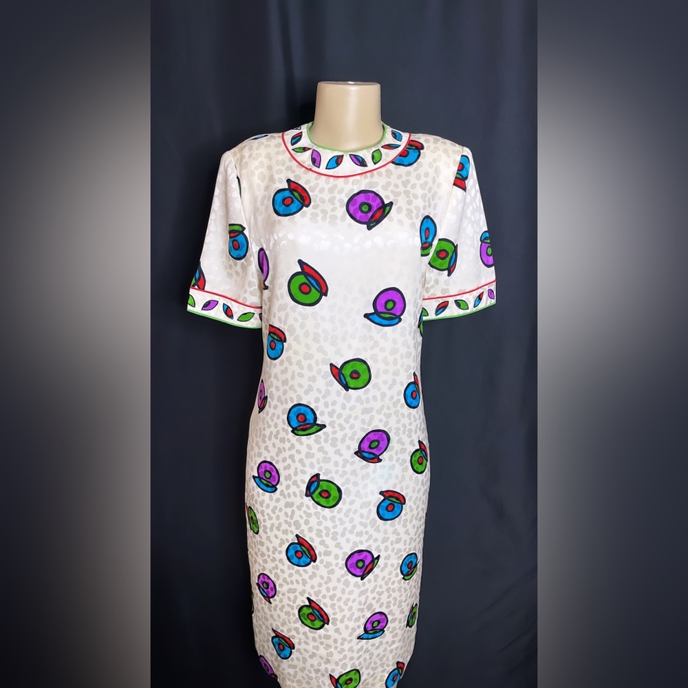 Vintage Gene Roye Silk Colorful Abstract Midi Dress